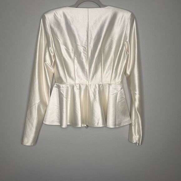 ROTATE BIRGER CHRISTENSEN WHITE ASPARAGUS SATIN RUCHED PEPLUM ANNIE TOP - Picture 10 of 11